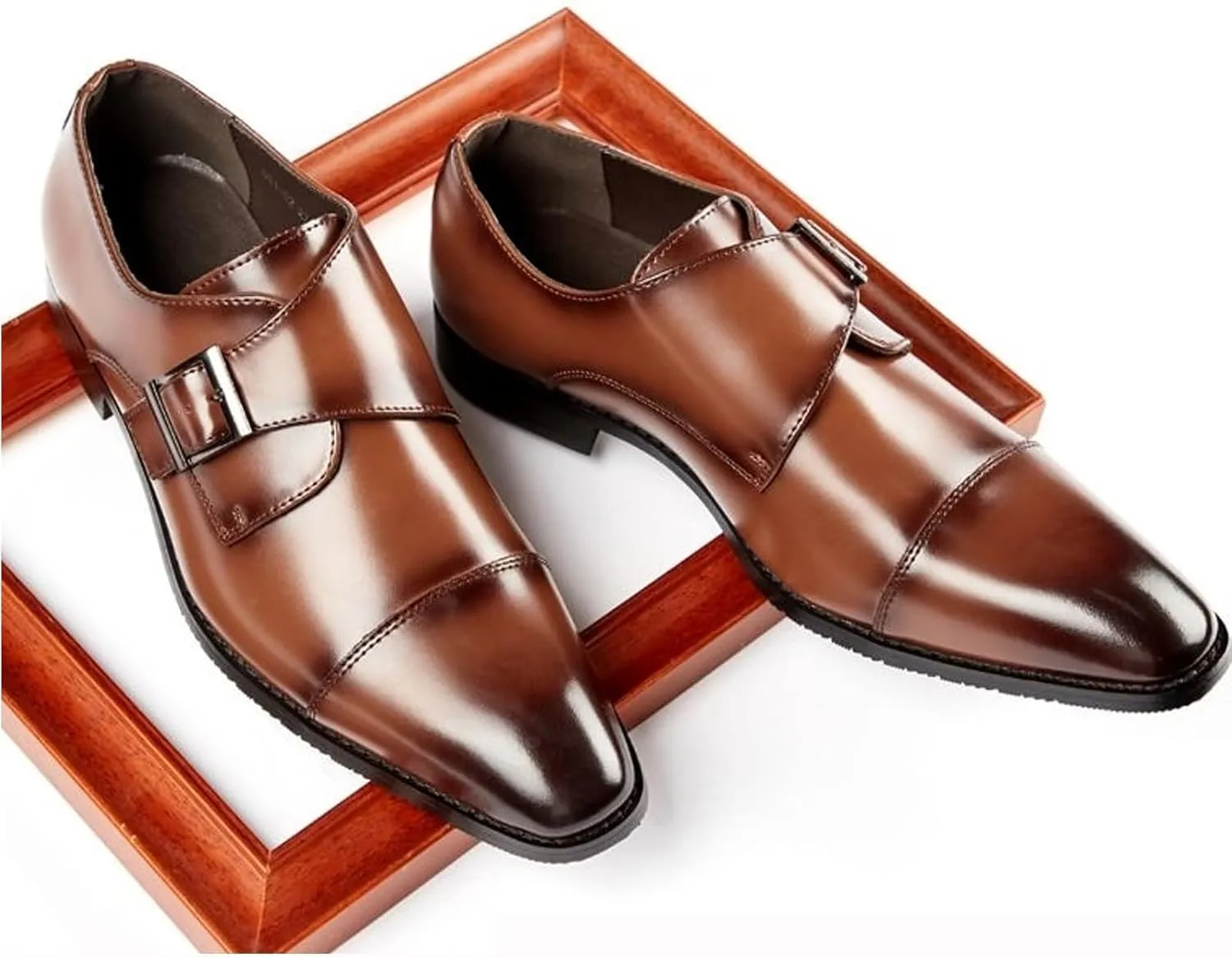 Men's Leather Buckle Monk Strap Loafers Fashion Classic Cap Toe Low Top Comfortable Slip-On Dress Oxfords Business Casual Party Office Formal Shoes