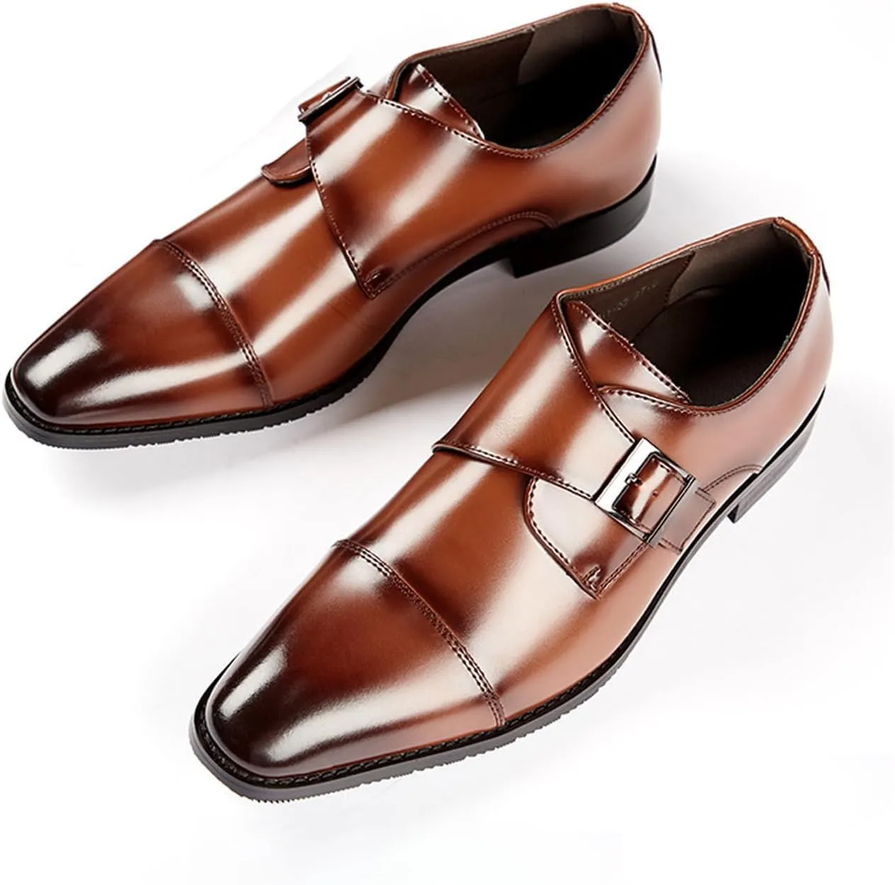 Men's Leather Buckle Monk Strap Loafers Fashion Classic Cap Toe Low Top Comfortable Slip-On Dress Oxfords Business Casual Party Office Formal Shoes