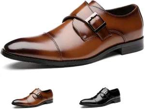Men's Leather Buckle Monk Strap Loafers Fashion Classic Cap Toe Low Top Comfortable Slip-On Dress Oxfords Business Casual Party Office Formal Shoes