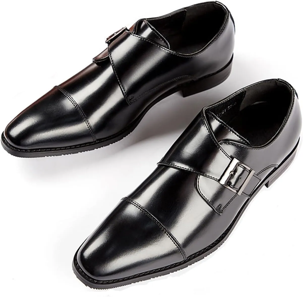 Men's Leather Buckle Monk Strap Loafers Fashion Classic Cap Toe Low Top Comfortable Slip-On Dress Oxfords Business Casual Party Office Formal Shoes