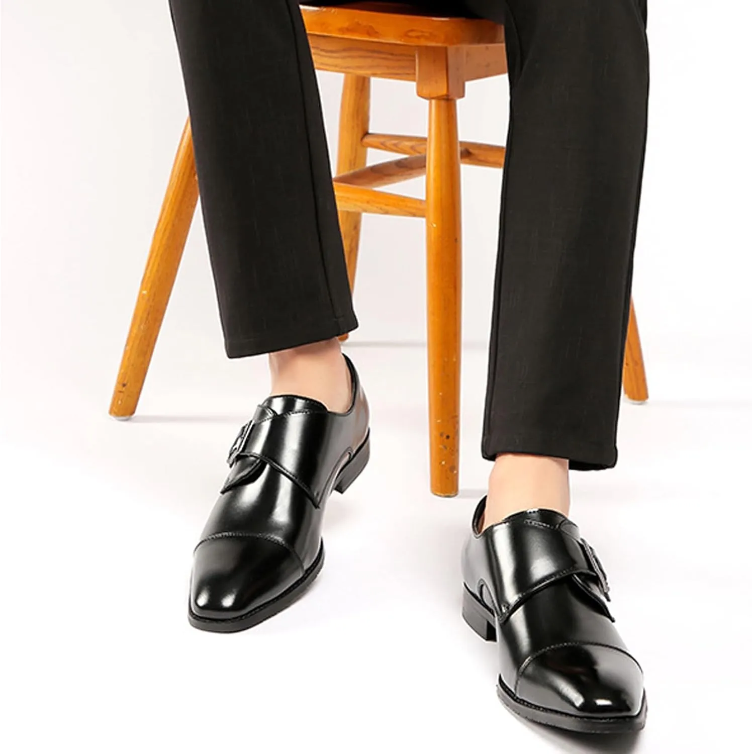 Men's Leather Buckle Monk Strap Loafers Fashion Classic Cap Toe Low Top Comfortable Slip-On Dress Oxfords Business Casual Party Office Formal Shoes