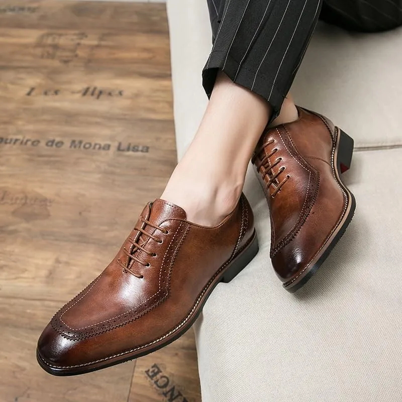 Men's Leather Slip-On Orthopedic Oxford Shoes - Fashion Round Toe Lace-Up Non-Slip Casual Sneakers for Driving Office Business Dress