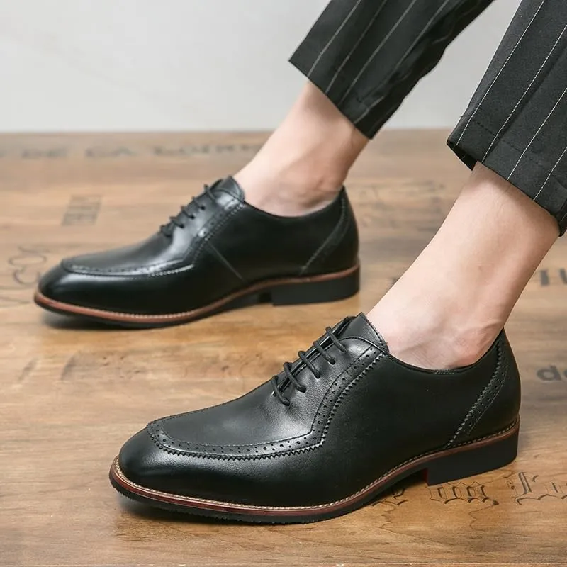 Men's Leather Slip-On Orthopedic Oxford Shoes - Fashion Round Toe Lace-Up Non-Slip Casual Sneakers for Driving Office Business Dress