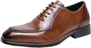 Men's Leather Slip-On Orthopedic Oxford Shoes - Fashion Round Toe Lace-Up Non-Slip Casual Sneakers for Driving Office Business Dress