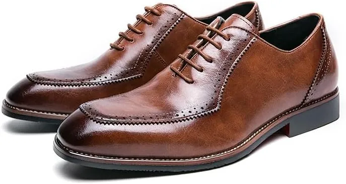 Men's Leather Slip-On Orthopedic Oxford Shoes - Fashion Round Toe Lace-Up Non-Slip Casual Sneakers for Driving Office Business Dress
