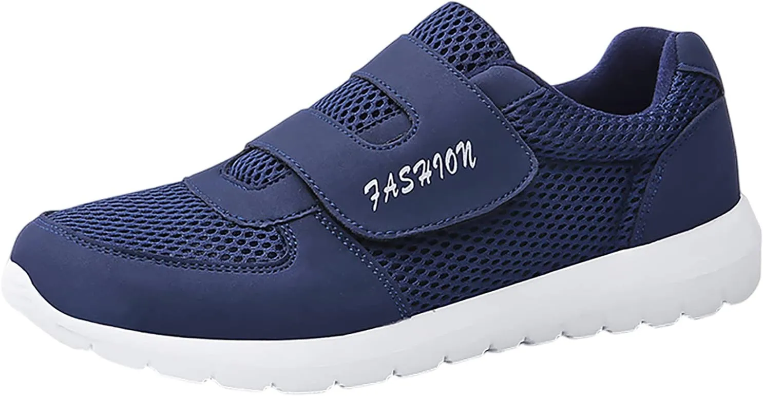 Mens Loafers & Slip-Ons Men's 2023 New Hook Loop Solid Color Fly Woven Mesh Breathable Running Shoes