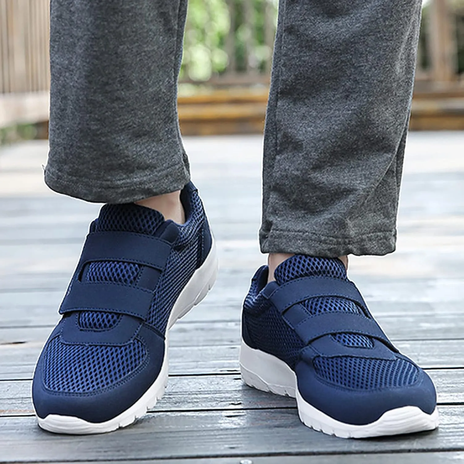 Mens Loafers & Slip-Ons Men's 2023 New Hook Loop Solid Color Fly Woven Mesh Breathable Running Shoes