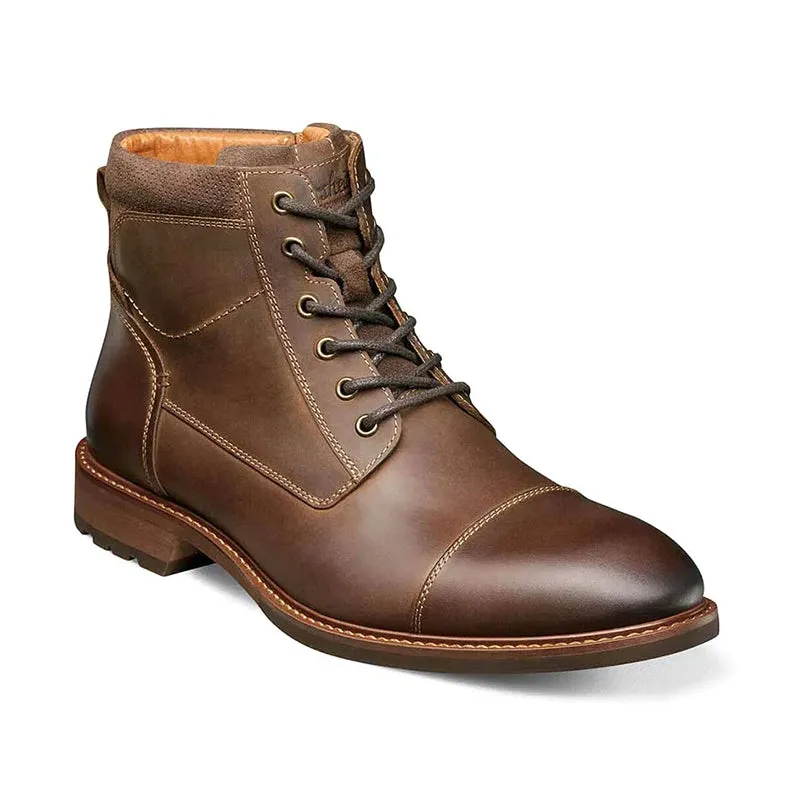Men's Lodge Cap Toe Lace Up Boot Brown City Trek Reinforced Seams