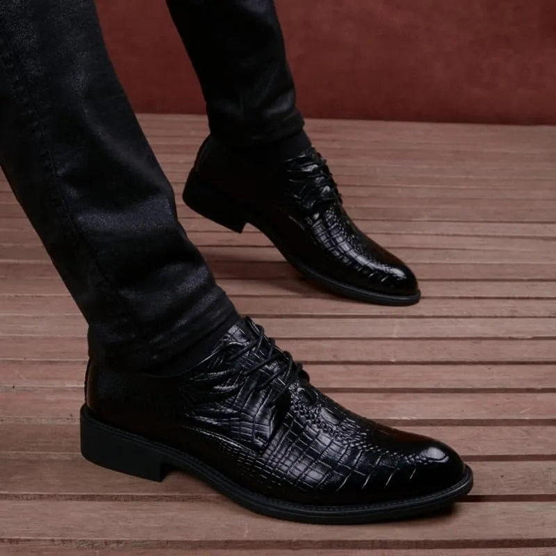 Men's Patent Leather Cap Toe Dress Shoes - Formal Oxford Business Lace-Up Soft Shoes for Men