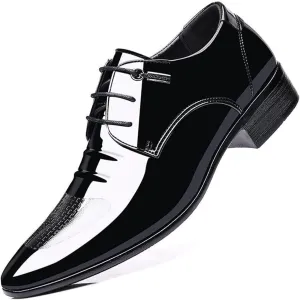 Men's Patent Leather Derby Dress Shoes Lace-up Formal Oxfords Chunky Heel Shoes for Dating Work Business