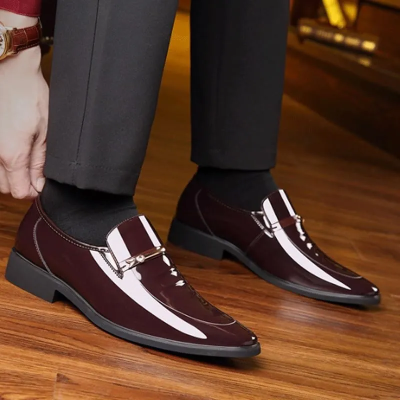Men's Patent Leather Formal Business Oxford Dress Shoes Comfortable Wide Round Toe Lug Sole Formal Business Work Shoes Non-Slip Soft Bottom Casual Shoes