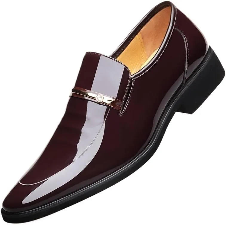 Men's Patent Leather Formal Business Oxford Dress Shoes Comfortable Wide Round Toe Lug Sole Formal Business Work Shoes Non-Slip Soft Bottom Casual Shoes