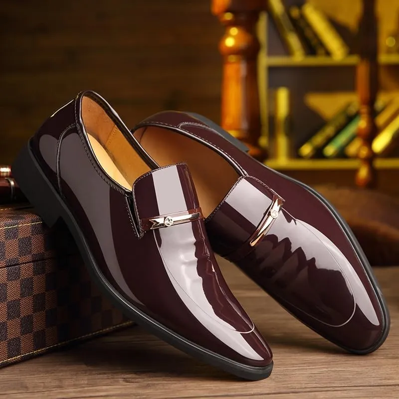 Men's Patent Leather Formal Business Oxford Dress Shoes Comfortable Wide Round Toe Lug Sole Formal Business Work Shoes Non-Slip Soft Bottom Casual Shoes