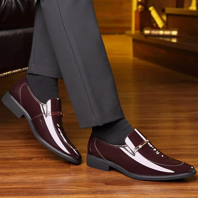 Men's Patent Leather Formal Business Oxford Dress Shoes Comfortable Wide Round Toe Lug Sole Formal Business Work Shoes Non-Slip Soft Bottom Casual Shoes