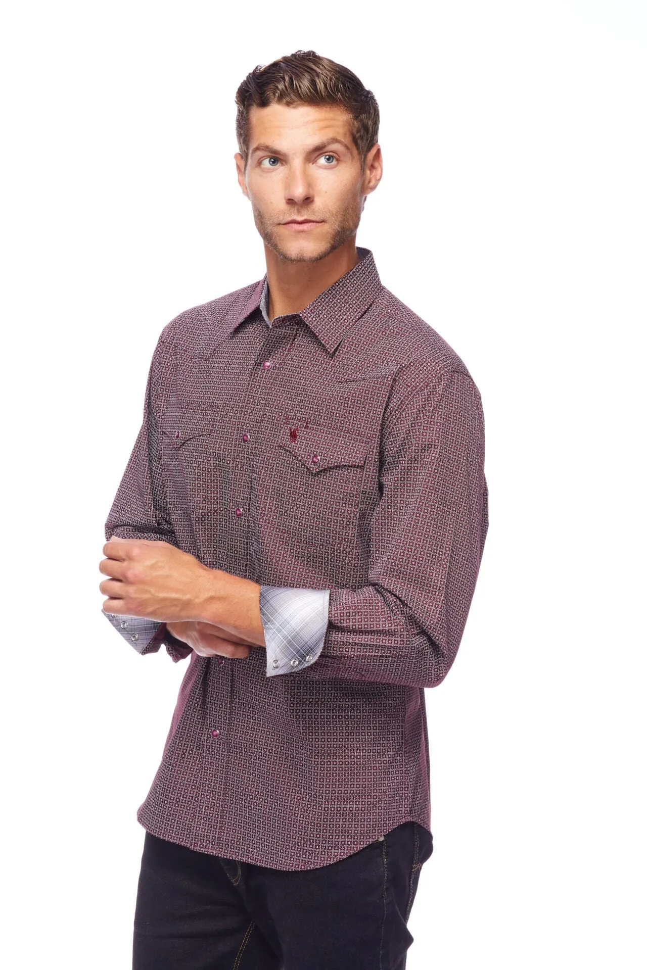Men's Rodeo Burgundy & White Western Shirt