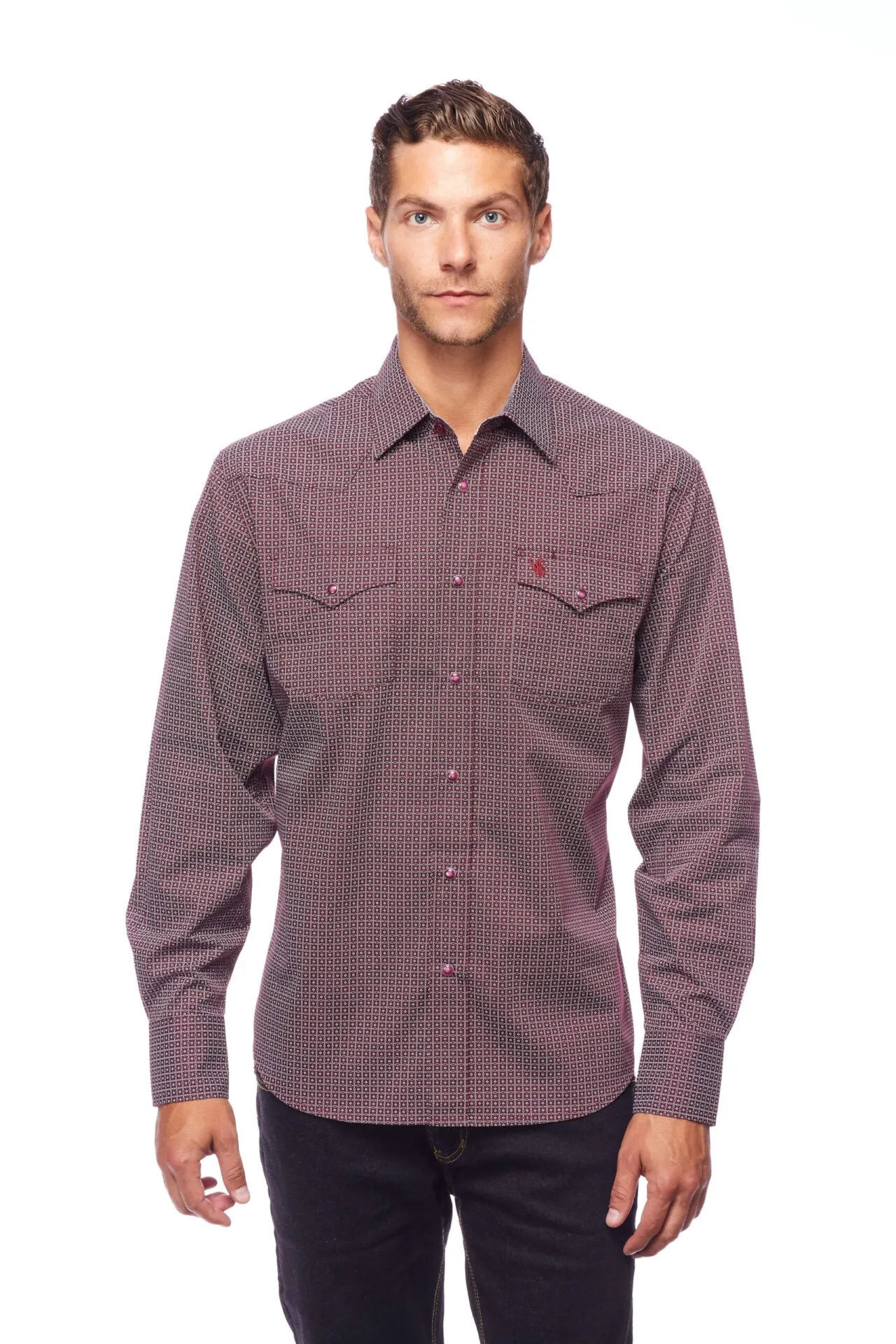 Men's Rodeo Burgundy & White Western Shirt