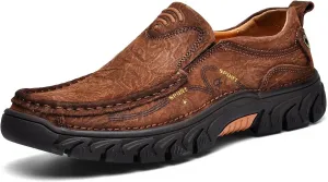 Men's Slip-on Leather Loafers, Arched Support, Casual Walking Shoes, Comfortable Round Toe, Lightweight Dress Shoes, Outdoor Work, Office Driving, Men