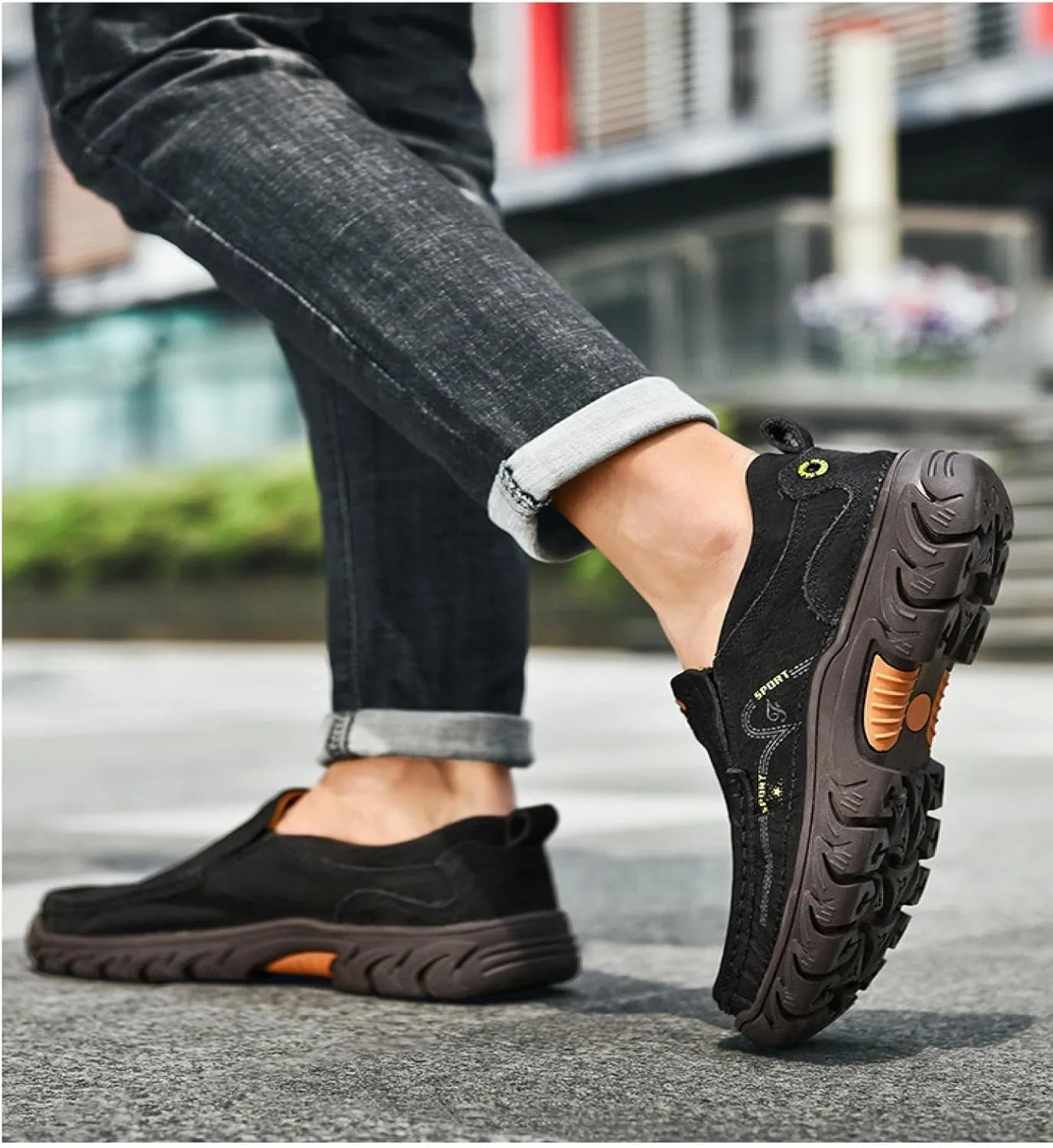 Men's Slip-on Leather Loafers, Arched Support, Casual Walking Shoes, Comfortable Round Toe, Lightweight Dress Shoes, Outdoor Work, Office Driving, Men