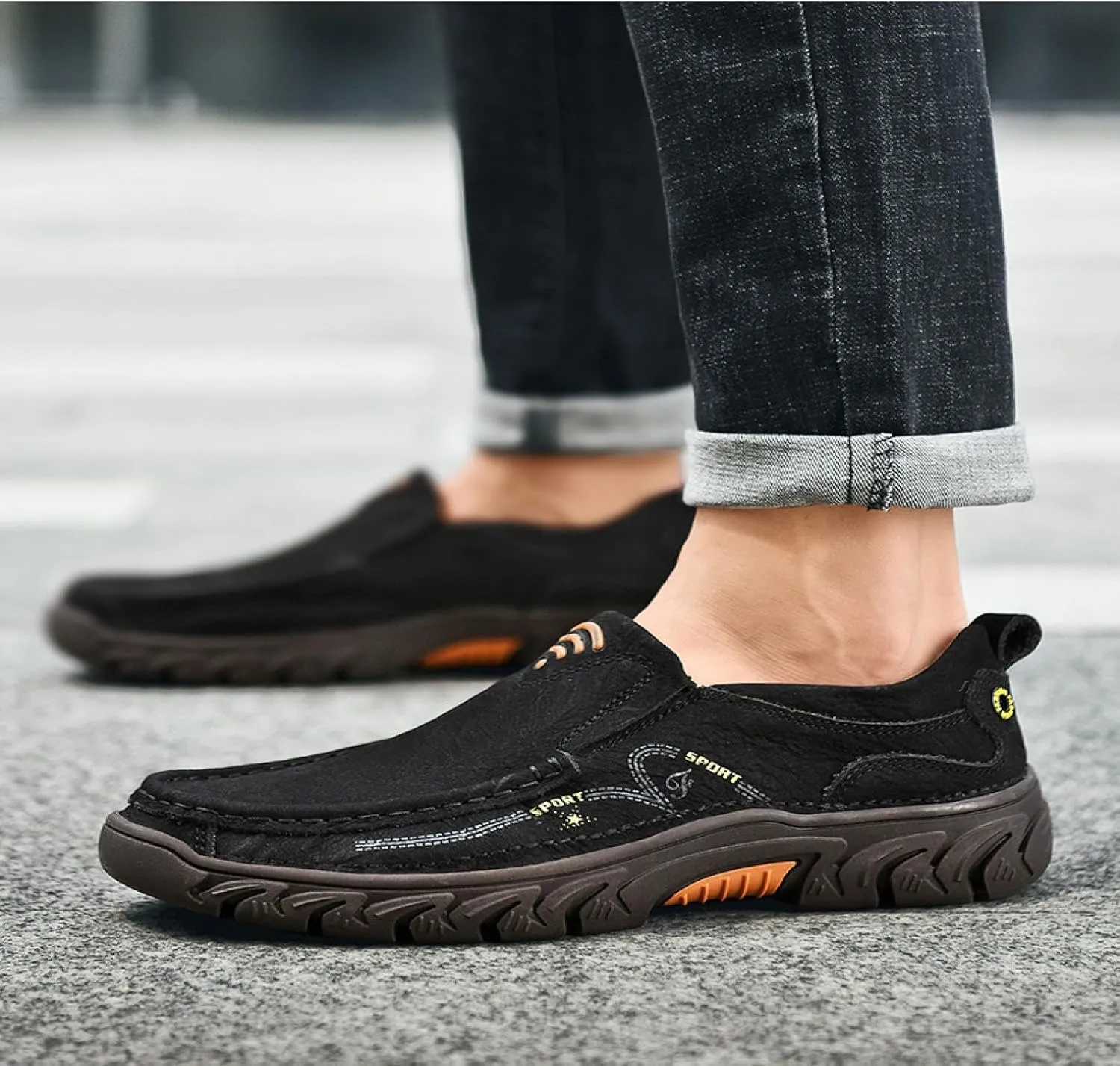 Men's Slip-on Leather Loafers, Arched Support, Casual Walking Shoes, Comfortable Round Toe, Lightweight Dress Shoes, Outdoor Work, Office Driving, Men