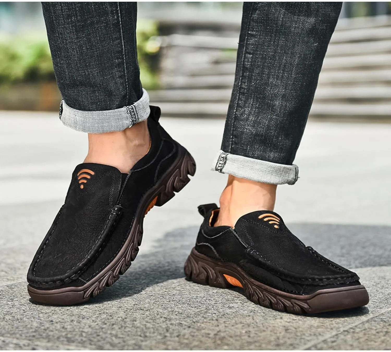 Men's Slip-on Leather Loafers, Arched Support, Casual Walking Shoes, Comfortable Round Toe, Lightweight Dress Shoes, Outdoor Work, Office Driving, Men