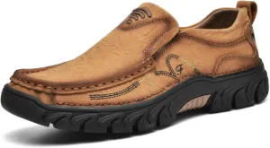 Men's Slip-on Leather Loafers, Arched Support, Casual Walking Shoes, Comfortable Round Toe, Lightweight Dress Shoes, Outdoor Work, Office Driving, Men