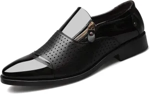 Mens Slip-On Loafers Fashion Breathable Cut Out Slippers Patent Leather Brogues Business Wedding Dress Shoes