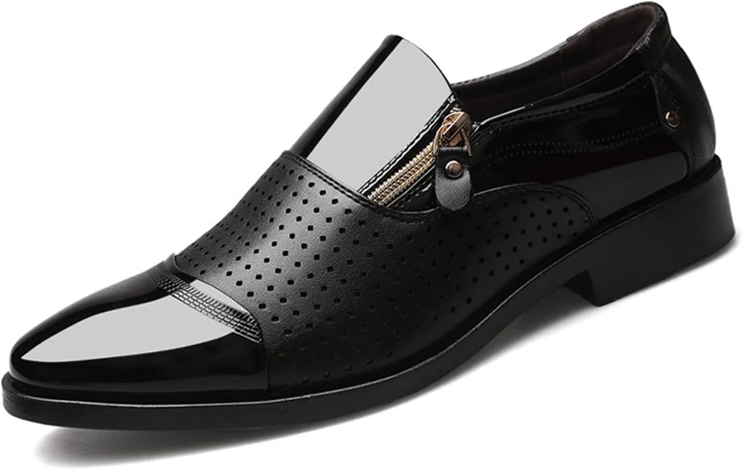 Mens Slip-On Loafers Fashion Breathable Cut Out Slippers Patent Leather Brogues Business Wedding Dress Shoes