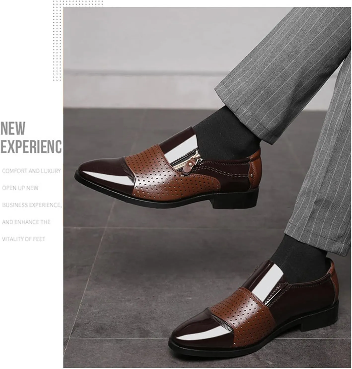 Mens Slip-On Loafers Fashion Breathable Cut Out Slippers Patent Leather Brogues Business Wedding Dress Shoes