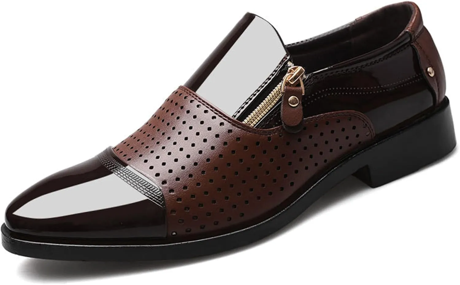 Mens Slip-On Loafers Fashion Breathable Cutout Slippers Patent Leather Brogues Wedding Business Dress Shoes