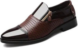 Mens Slip-On Loafers Fashion Breathable Cutout Slippers Patent Leather Brogues Wedding Business Dress Shoes