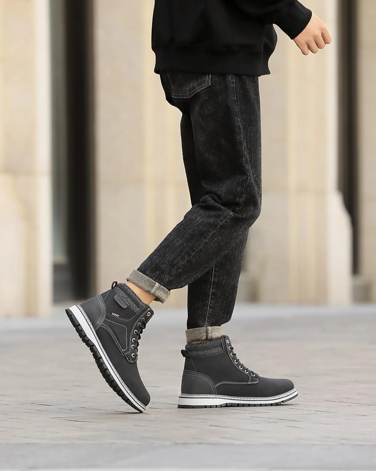 Mens Snow Boots Warm Winter Boots Non Slip Fur Lined Outdoor Shoes