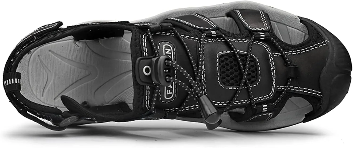 Men's sports sandals Outdoor hiking sandals Closed toe leather sports beach casual sandals Water shoes