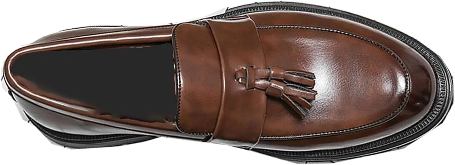 Men's Tassel Leather Slip-on Oxfords， Soft and Comfortable Slip-on Footwear Driving Party Business Work Shoes