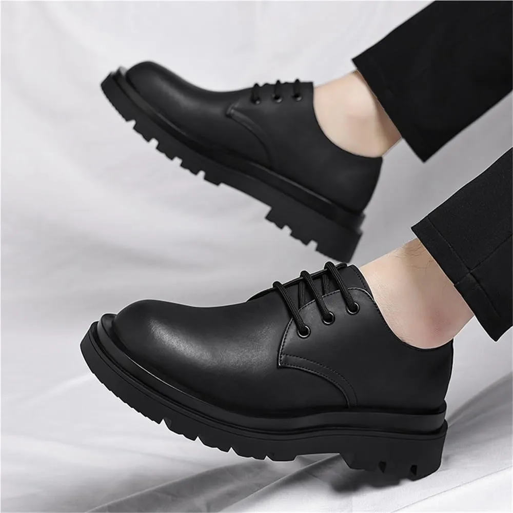 Men's Vintage Chunky Leather Shoes Business Dress Shoes Casual Low top Trendy Leather Shoes Mens Shoes(8.5)