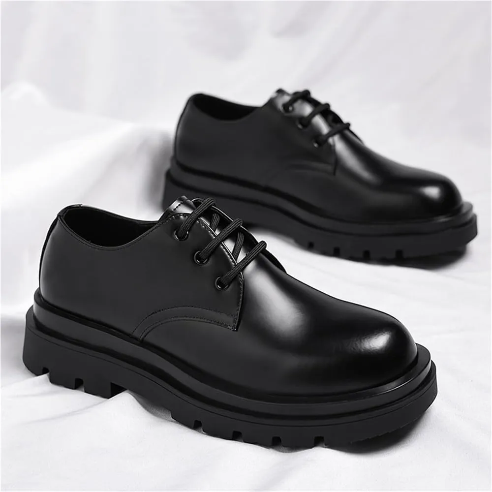 Men's Vintage Chunky Leather Shoes Business Dress Shoes Casual Low top Trendy Leather Shoes Mens Shoes(8.5)