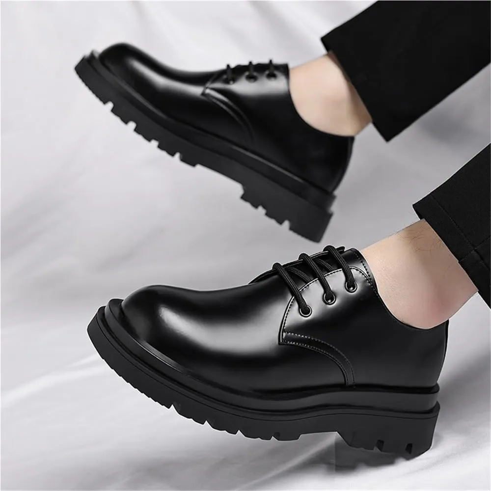 Men's Vintage Chunky Leather Shoes Business Dress Shoes Casual Low top Trendy Leather Shoes Mens Shoes(8.5)