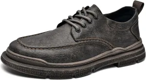 Men's Vintage Leather Lace-Up Oxfords Shoes with Chunky Lug Sole Anti-Slip Round Toe Design for Business Formal & Casual Wear Durable Stitching & Comfortable Fit