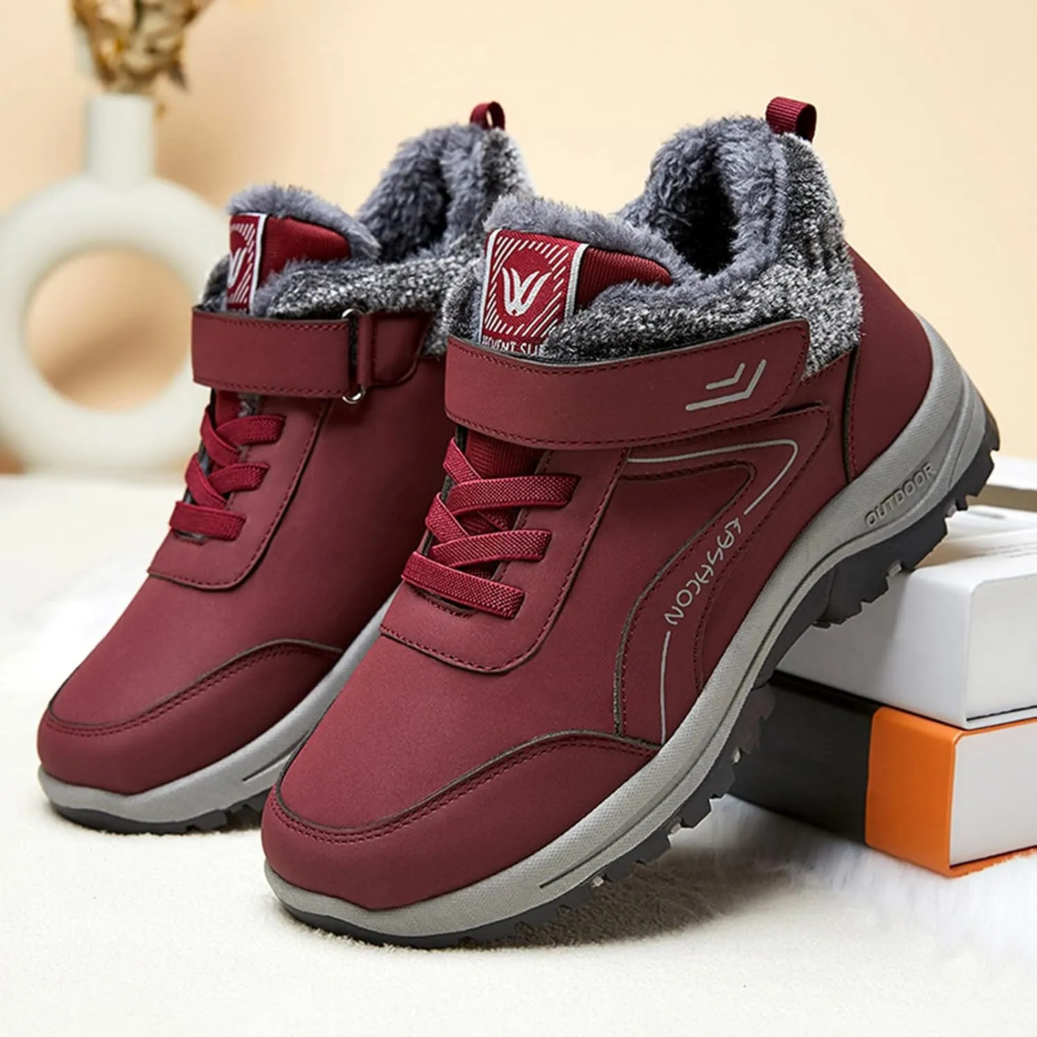 Men's Work Boots Composite Toe Hiking Sneakers Warm Fur Lined Safety Shoes for Women Winter Waterproof Outdoor Shoes Lightweight Anti Slip Hike Grounded Footwear