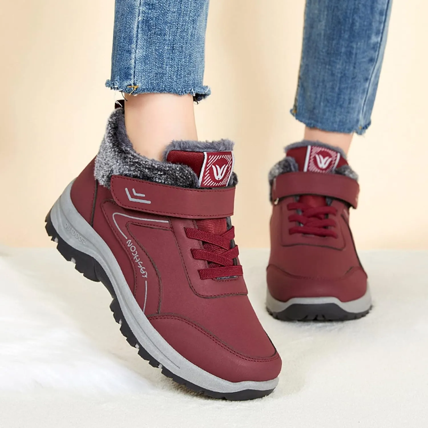 Men's Work Boots Composite Toe Hiking Sneakers Warm Fur Lined Safety Shoes for Women Winter Waterproof Outdoor Shoes Lightweight Anti Slip Hike Grounded Footwear