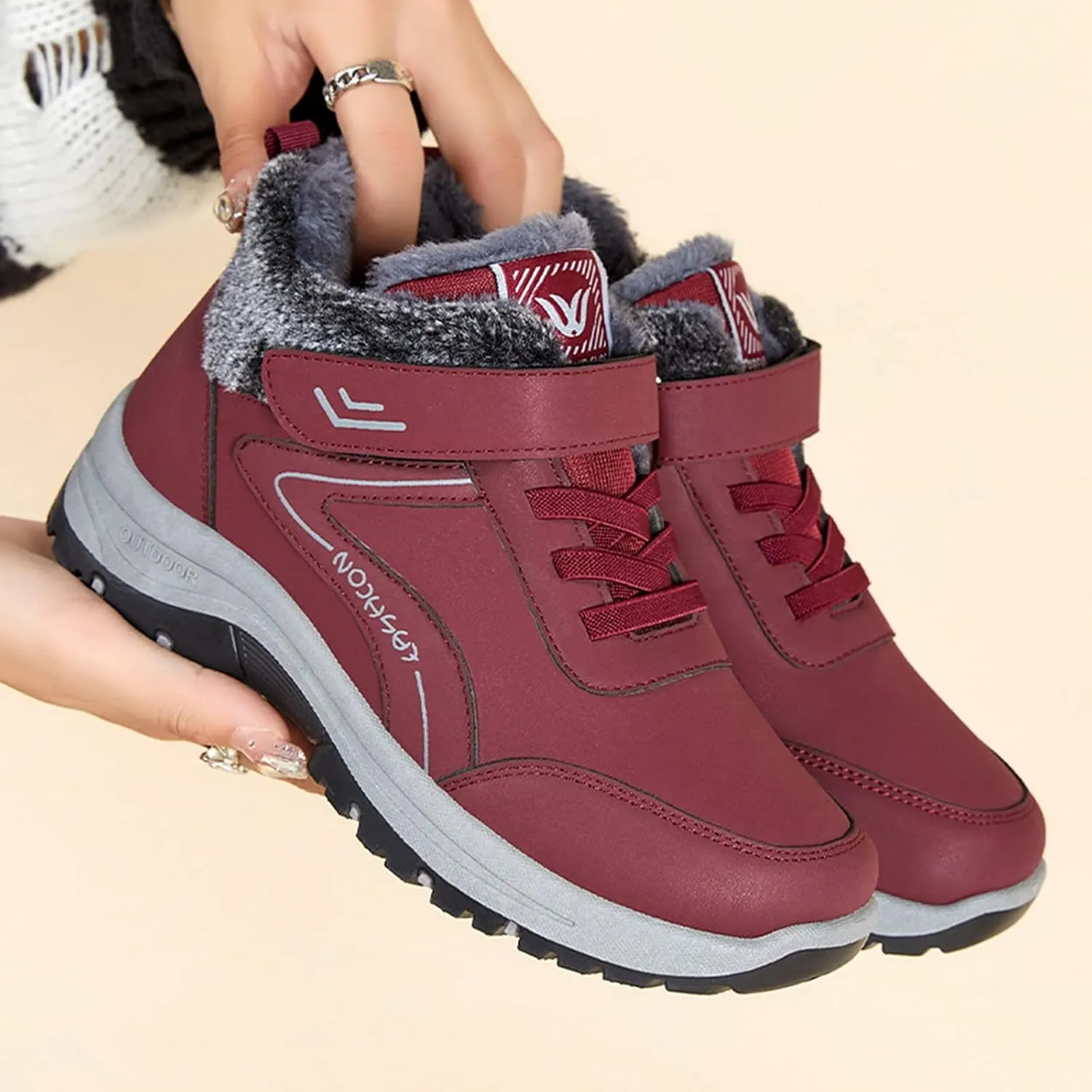 Men's Work Boots Composite Toe Hiking Sneakers Warm Fur Lined Safety Shoes for Women Winter Waterproof Outdoor Shoes Lightweight Anti Slip Hike Grounded Footwear