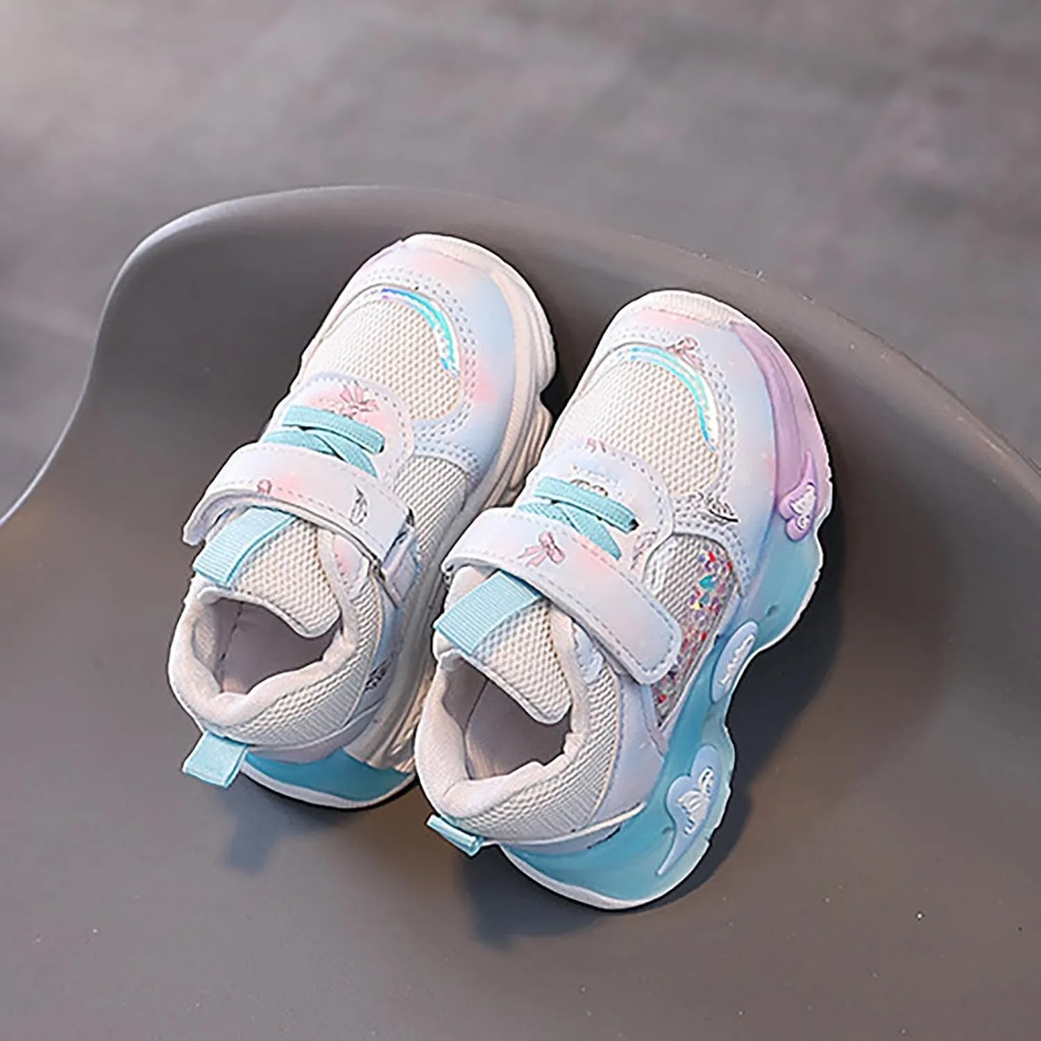 Mesh Glitter artoon Sneaker for Toddler Baby Girls Open Breathable Light Up Sport Shoes Outdoor Running Non Slip Comfy