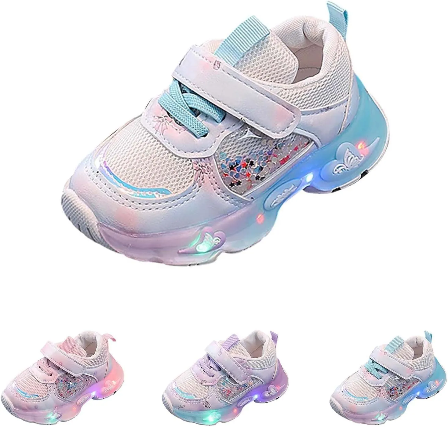 Mesh Glitter artoon Sneaker for Toddler Baby Girls Open Breathable Light Up Sport Shoes Outdoor Running Non Slip Comfy