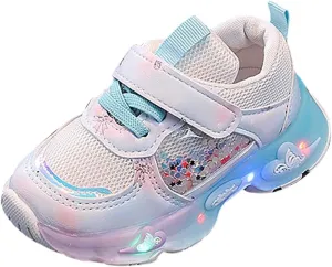 Mesh Glitter artoon Sneaker for Toddler Baby Girls Open Breathable Light Up Sport Shoes Outdoor Running Non Slip Comfy