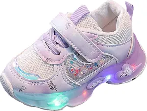Mesh Glitter artoon Sneaker for Toddler Baby Girls Open Breathable Light Up Sport Shoes Outdoor Running Non Slip Comfy