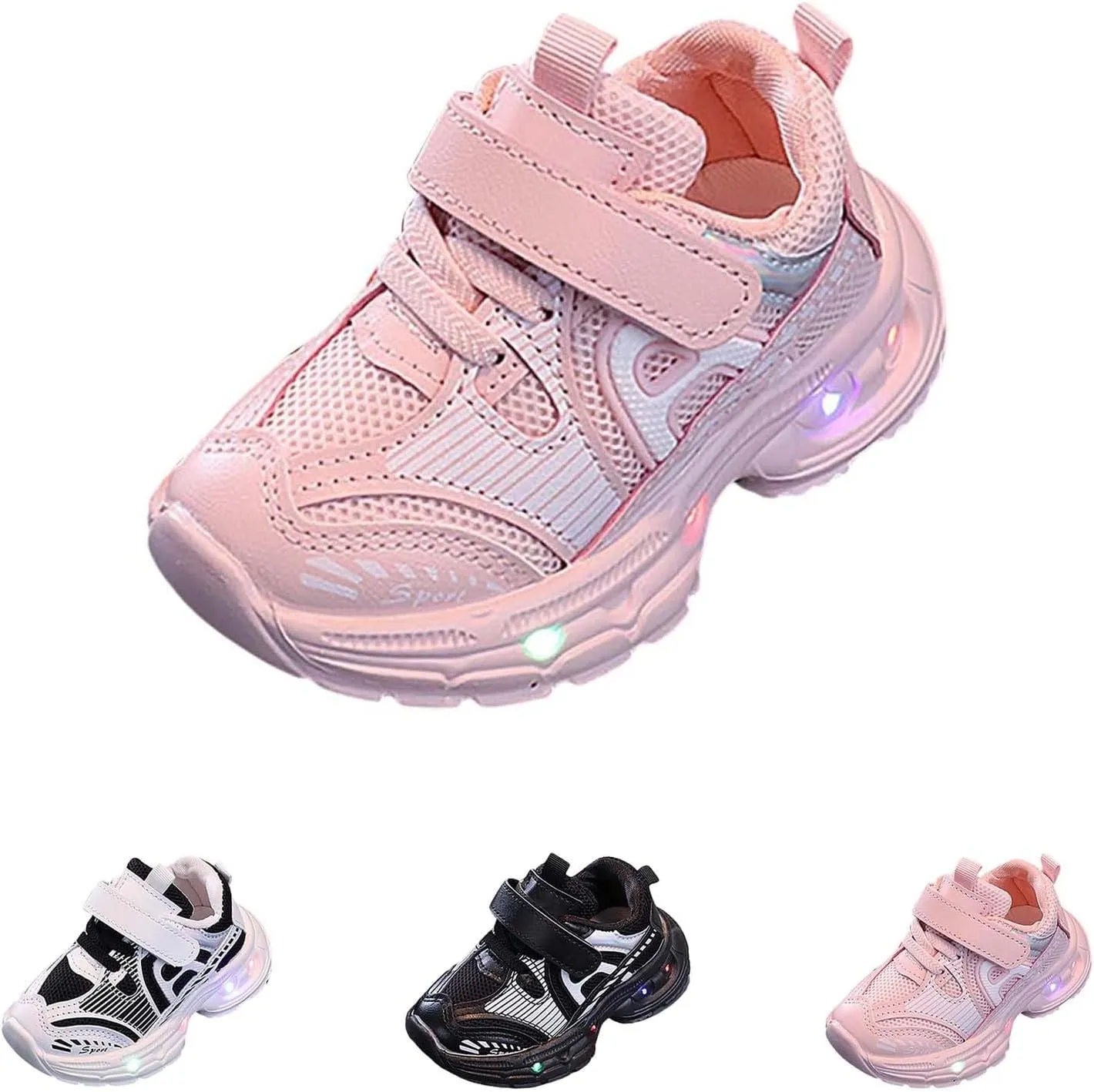 Mesh Glitter Open Toe Sneakers for Toddler Baby Boys Girls Infant Light Up Breathable First Walking Shoes Non Slip