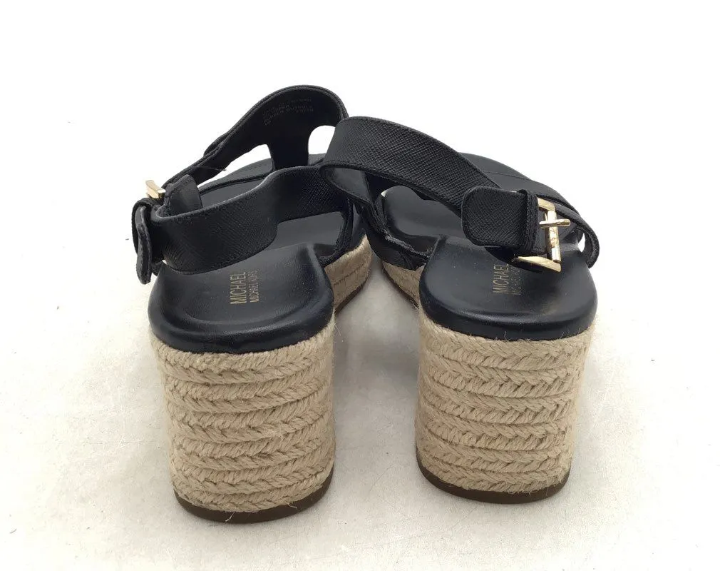 Michael Kors Women's Black Open Toe Wedge Heel Espadrille Sandals - Size 8M