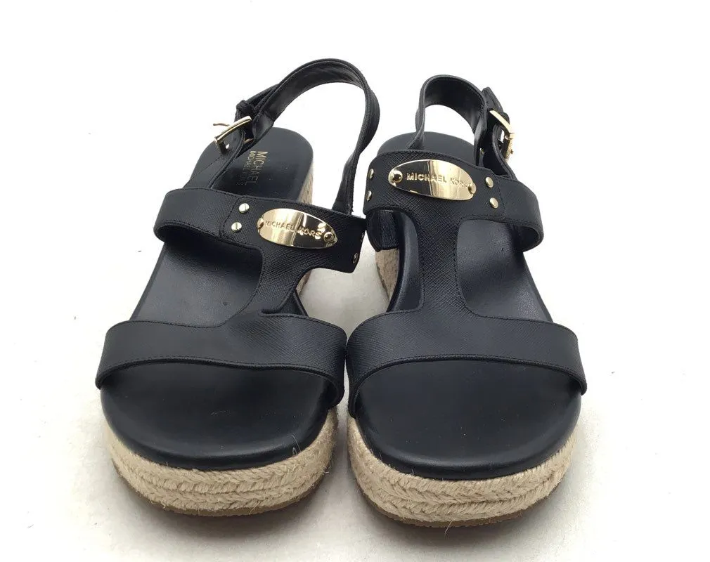 Michael Kors Women's Black Open Toe Wedge Heel Espadrille Sandals - Size 8M