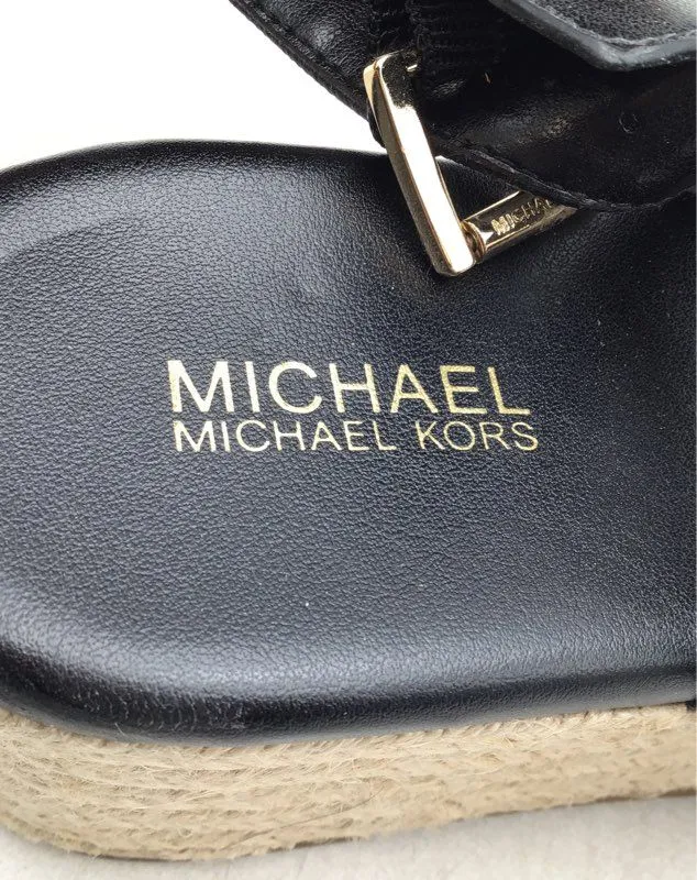 Michael Kors Women's Black Open Toe Wedge Heel Espadrille Sandals - Size 8M