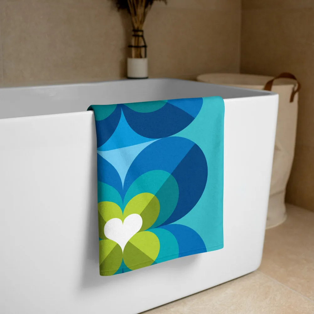 Mid Century Modern Aqua Blue LoverLeaf Beach & Pool Towel