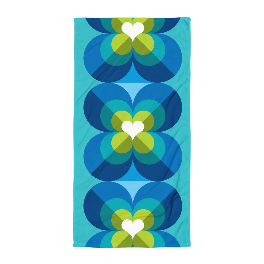 Mid Century Modern Aqua Blue LoverLeaf Beach & Pool Towel